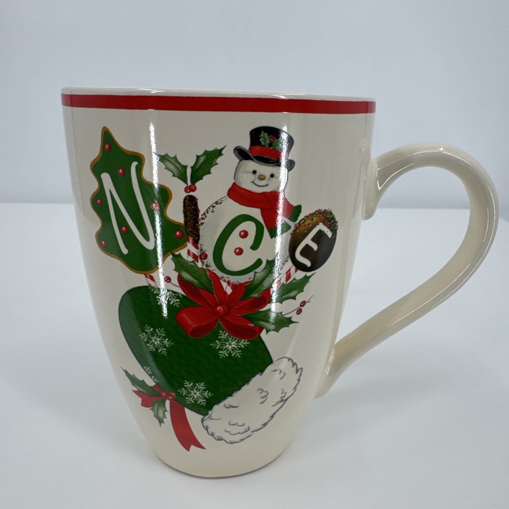 Lenox Accent Nice Coffee Mug 14 oz Santa & Snowman Cookies Discontinued Cup
